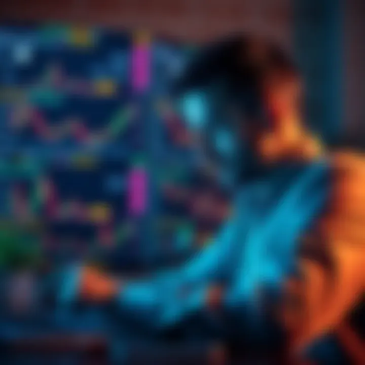 A person looking at Bitcoin charts on a laptop with a thoughtful expression, contemplating a financial decision about investing in cryptocurrency.