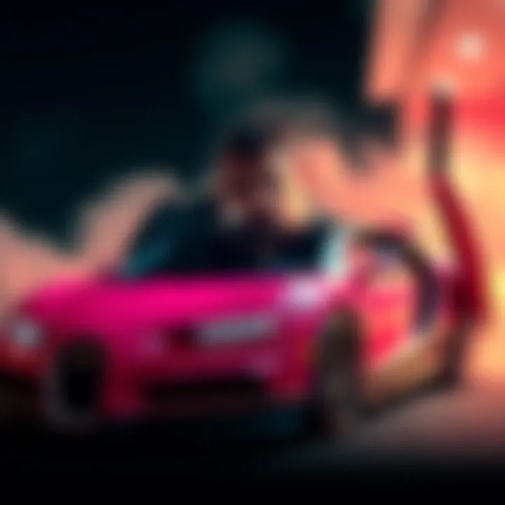 A man looking shocked and distressed while standing next to a vaporized Bugatti, symbolizing a significant financial loss on Hyperliquid.