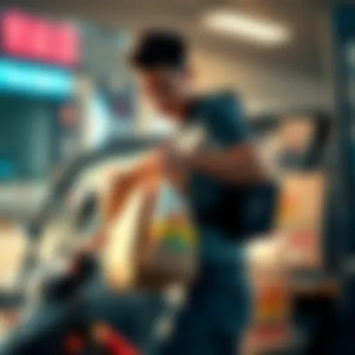 A man with a delivery bag snatches Banh Mi sandwiches from a delivery vehicle