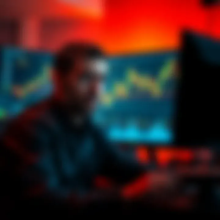 Man with a distressed expression sitting in front of a computer screen showing cryptocurrency charts