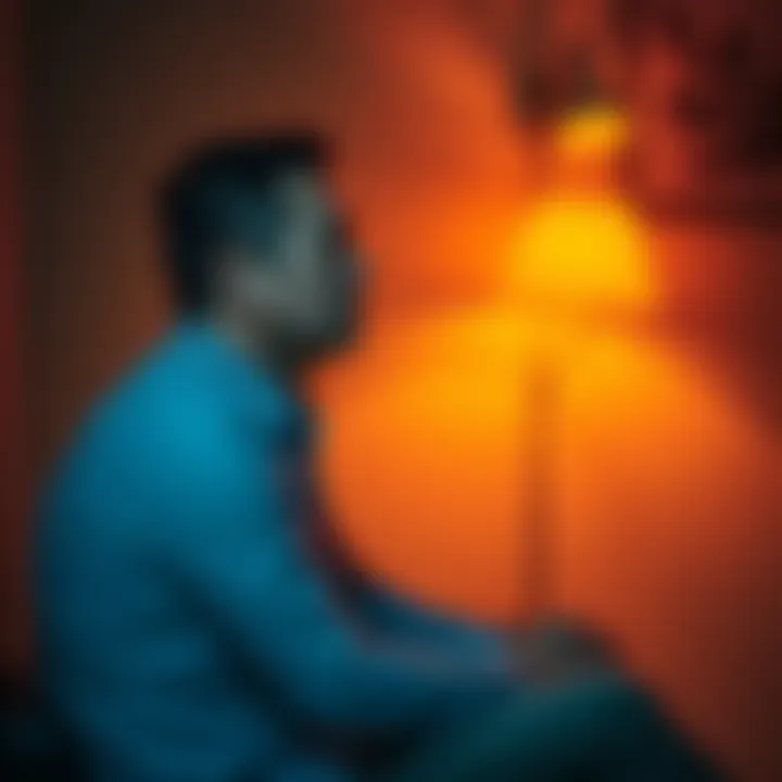A thoughtful man sitting alone, looking contemplative, as he reflects on a joke made by his wife about size that challenges his confidence in their long-term marriage.