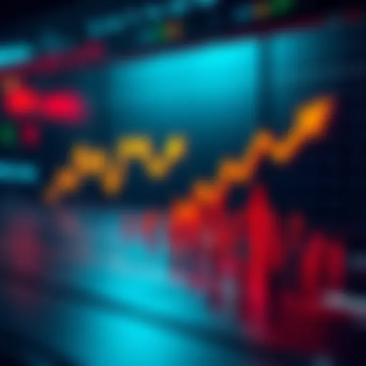 A graph showing market trends with arrows indicating purchases after a market dip, surrounded by small icons representing people buying assets.