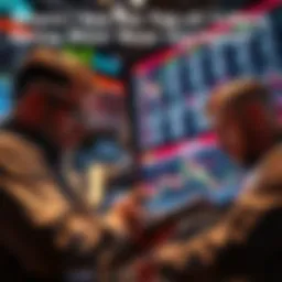Market Analysis A group of stock market traders looking at charts and graphs during a bear market, discussing strategies.