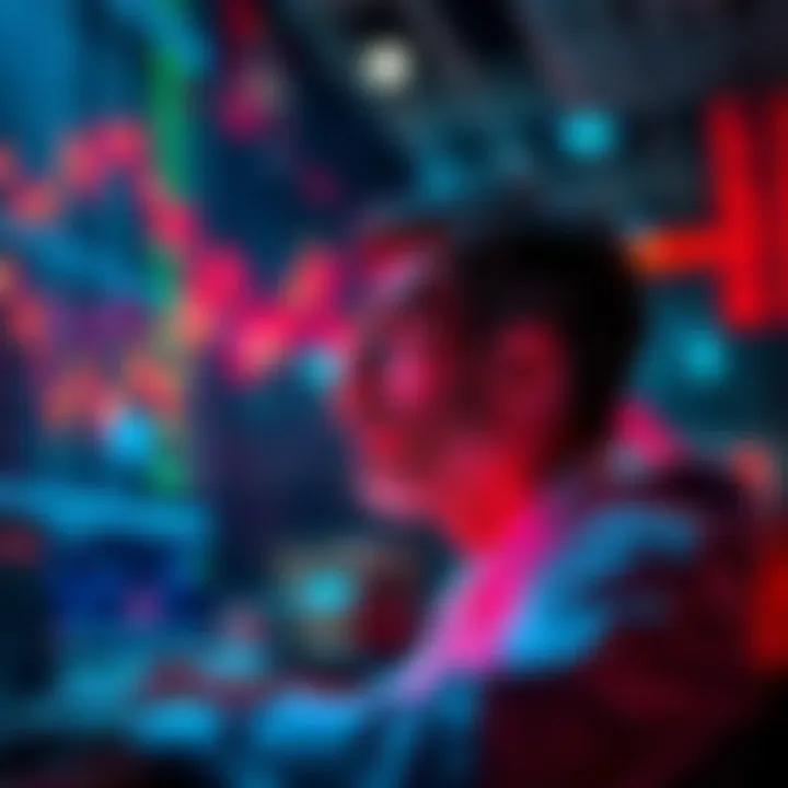 A calm investor reviewing stock trends during a market dip, focused on buying opportunities.