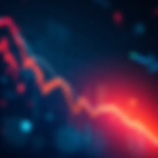 A graph showing a declining market trend with arrows pointing downward, representing Benji's struggle to find stability in October.