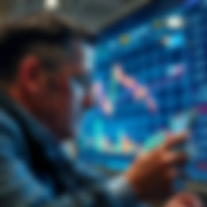 An investor looking at a stock market chart showing a downward trend with worried expressions