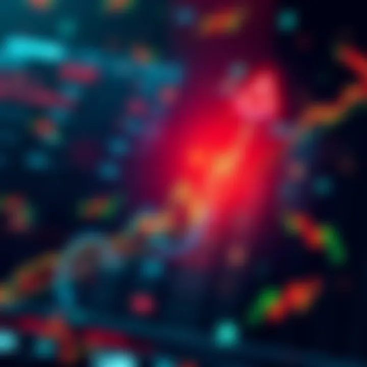 A graph showing upward trends with confused market indicators and financial symbols