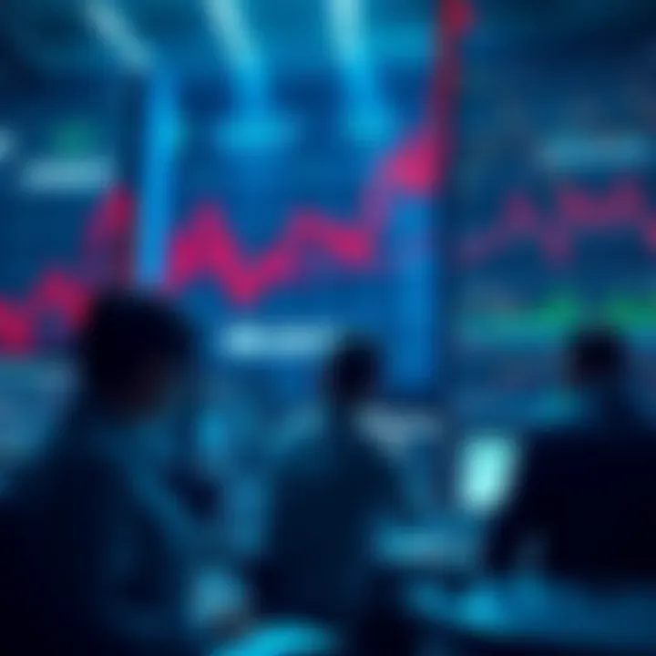 A stock market chart showing a steep decline with worried traders looking at screens, symbolizing urgency to sell assets.