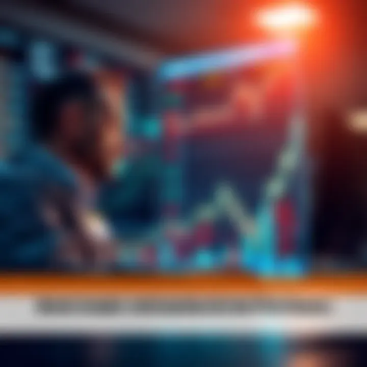 Graph showing a market price bounce with upward trends and a trader analyzing data