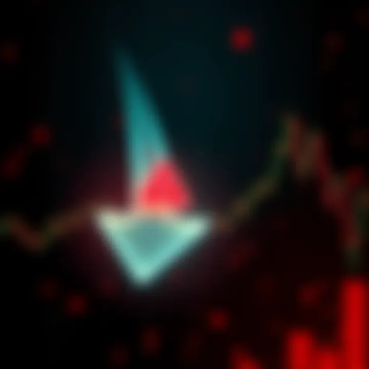 A downward arrow representing falling prices in the market with a warning sign, symbolizing urgency for investors to sell before further declines.