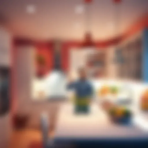 Marty in a bright, modern kitchen showcasing unique design features and vibrant colors