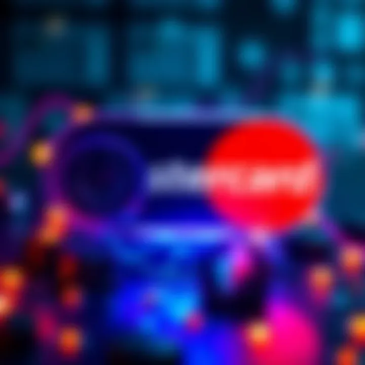 Mastercard logo with cryptocurrency symbols like Bitcoin and Ethereum, representing new partnerships in digital payments.