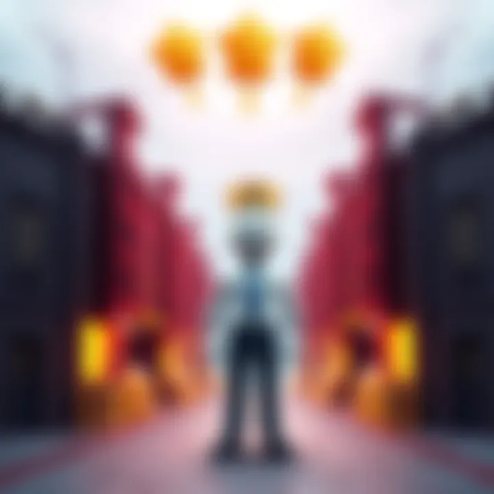 A game character representing a mayor standing between two counties with bonus icons above.