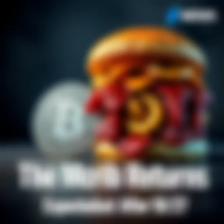 McRib Sandwich with Bitcoin Symbol A McRib sandwich placed next to a symbol of Bitcoin, representing the connection between the McRib's return and potential Bitcoin price increase.