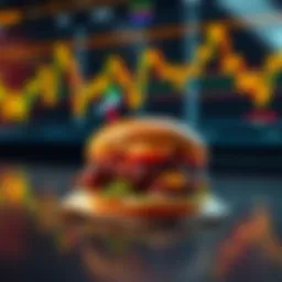 McRib Sandwich with Bitcoin Graphics A McRib sandwich on a table with Bitcoin charts in the background, showcasing the connection between fast food and crypto trading.