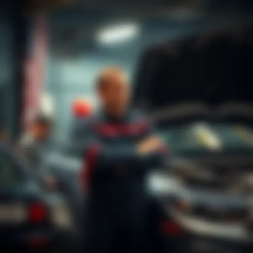 A mechanic stands next to a car, expressing frustration about Bitcoin Core nodes.