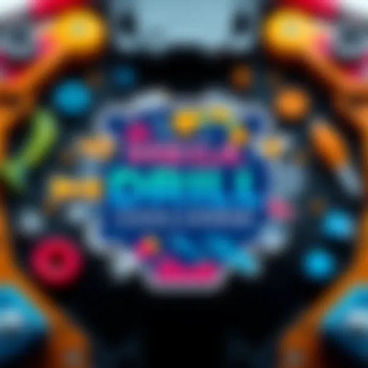 A colorful logo of the Mega Drill Challenge 2027 featuring tools and symbols representing creativity and organization.