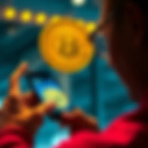 A person looking at a smartphone showing meme coins with Bitcoin in the background