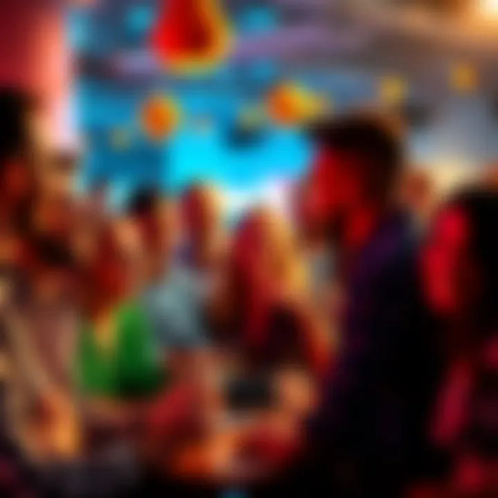 A diverse group of people sharing ideas and collaborating in a cheerful atmosphere about cryptocurrency and meme coins.