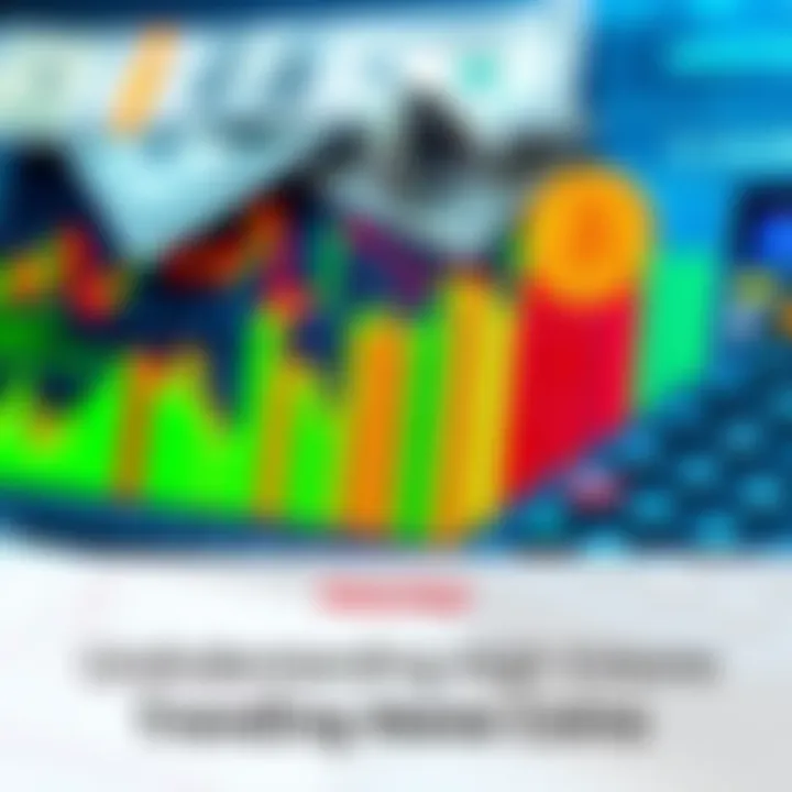 Meme Coin Trading Chart A colorful trading chart displaying high volume spikes of various meme coins, showing market trends and investment potential, with a calculator and dollar bills in the background.