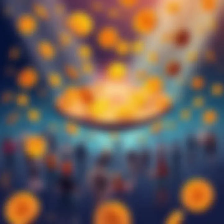 A visual representation of memecoins being fairly distributed among diverse people, showcasing a coordination layer concept with tokens spread evenly, symbolizing equal access for everyone.