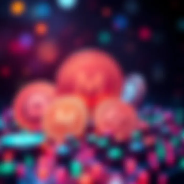 Colorful representation of various Memecoins with Polkadot branding and symbols, highlighting low fees and fast transactions.