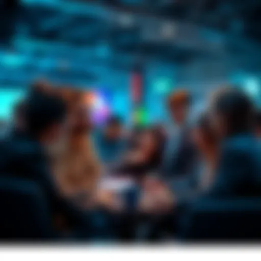 A group of college students discussing projects during a mentorship session for hackathons.