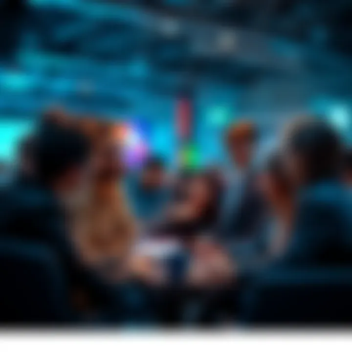 A group of college students discussing projects during a mentorship session for hackathons.