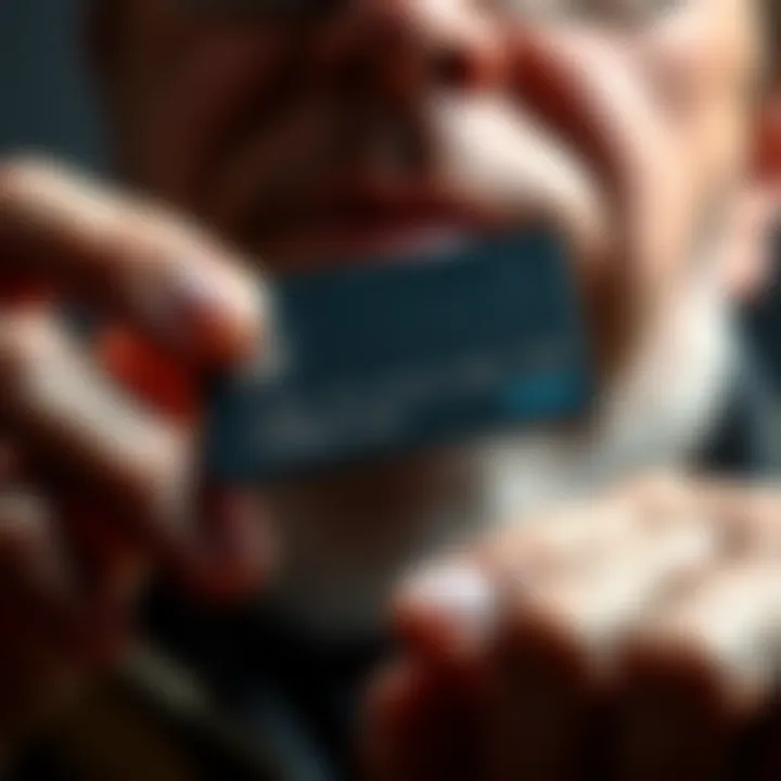 A close-up of a person holding a card, examining its surface to see if it's made of metal or another material.