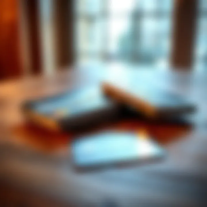 A collection of metal credit cards displayed on a wooden table, showcasing their sleek design and durability