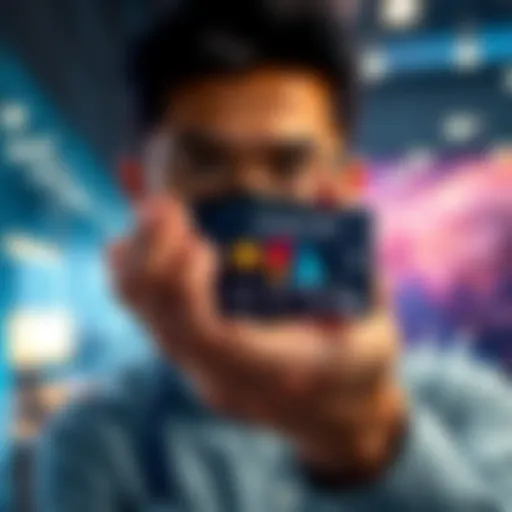 A person holding a Metamask Card with a focus on its features and design, showing the card's digital technology appeal, with an office setting in the background.