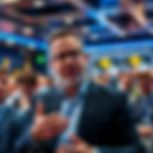 Michael Saylor speaking about his Bitcoin investment strategy in a crowded conference room