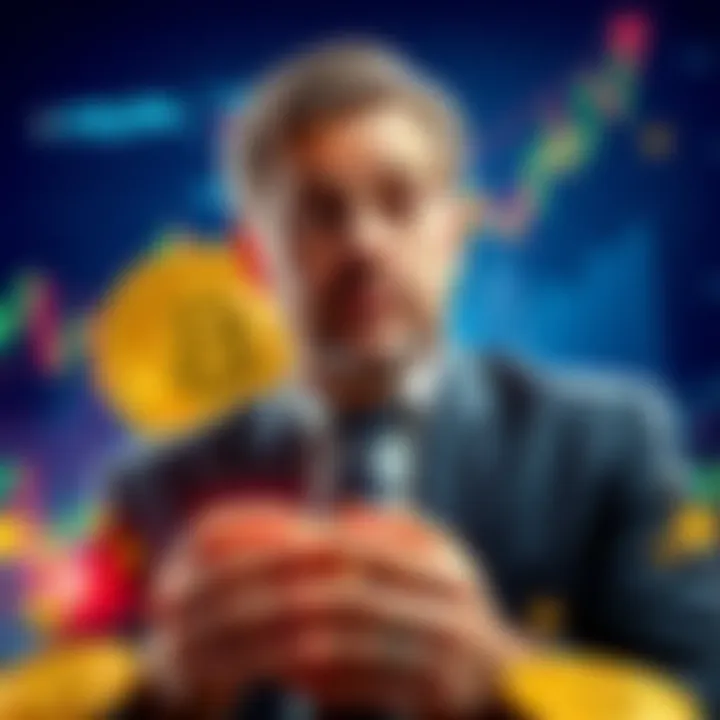 Michael Saylor making a large investment in Bitcoin, highlighting the amount and market reactions, with visuals of Bitcoin and financial graphs in the background