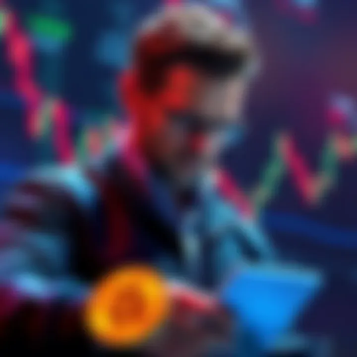 Michael Saylor selling Bitcoin with a market graph showing declining value in the background