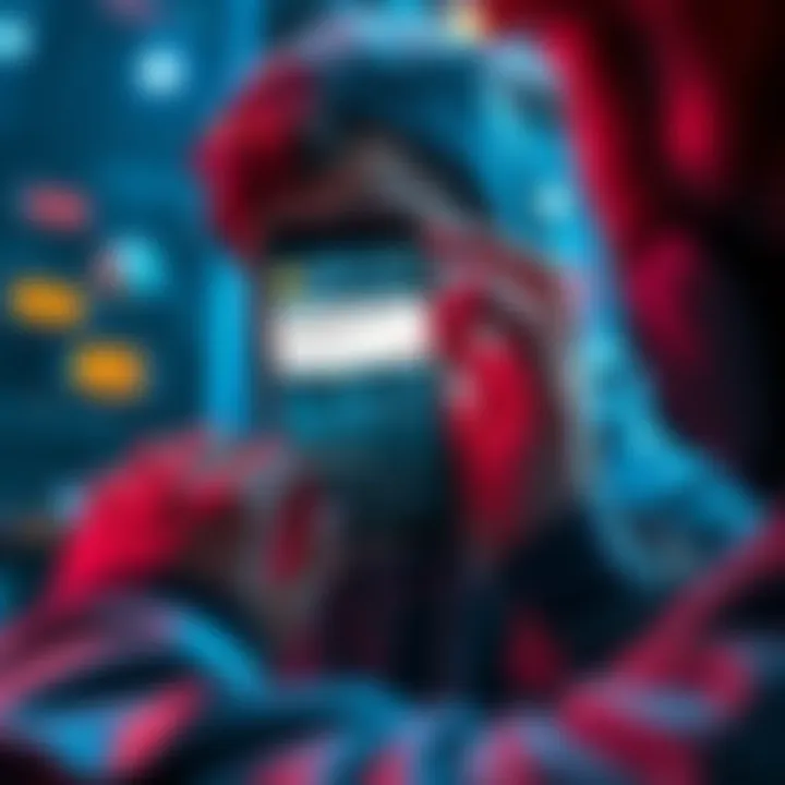 A frustrated person looking at a phone screen showing a mining app that won't update after KYC approval