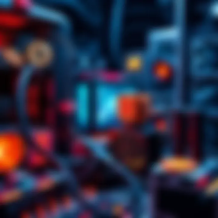 A display of essential mining tools for converting heat into Bitcoin, including computer hardware and cooling systems.