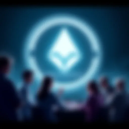 A group of people discussing cryptocurrency with Monero logo in the background, highlighting the concept of a potential fork.