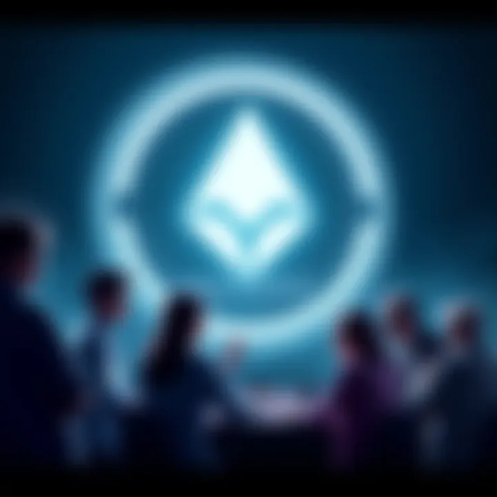 A group of people discussing cryptocurrency with Monero logo in the background, highlighting the concept of a potential fork.