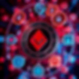 Monero logo surrounded by icons representing privacy and decentralization in cryptocurrency