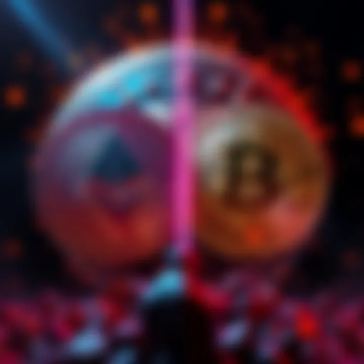 A visual comparison of Monero and Bitcoin, highlighting Monero's focus on privacy and decentralization, with symbols representing financial freedom and security.