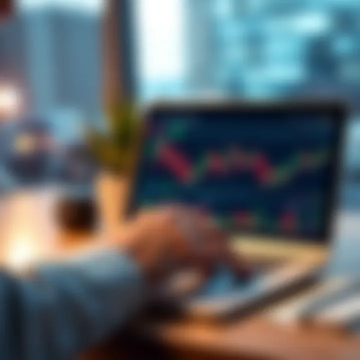A person analyzing financial data on a laptop, with graphs and stock charts displayed, representing cash back reinvestment choices.