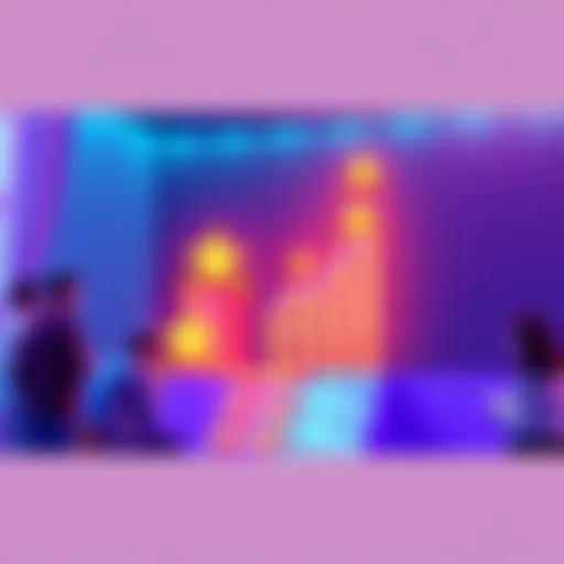 A graphic showing a ladder with rewards at different levels for a monthly challenge, with people discussing strategies beside it.