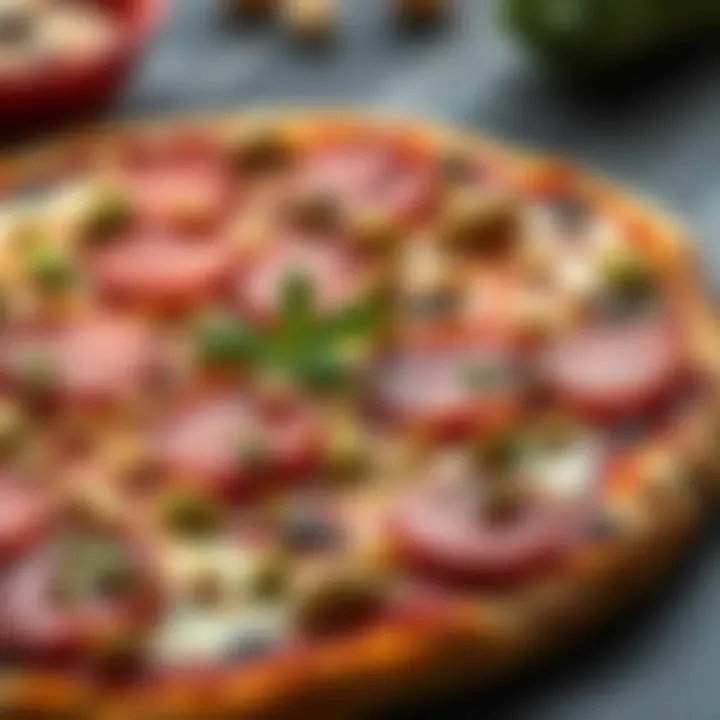 A close-up of a fresh pizza topped with mortadella slices and pistachios, showcasing its vibrant colors and textures.