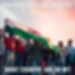 A group of diverse people holding a national flag, symbolizing unity and national identity
