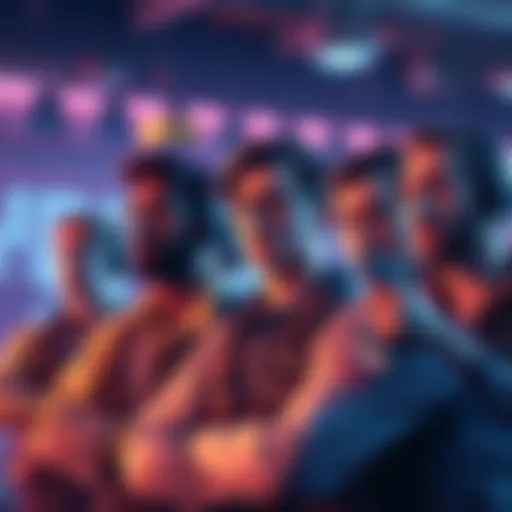 A group of new players looking worried while experienced players showcase their achievements in the game, including titles and parcels.