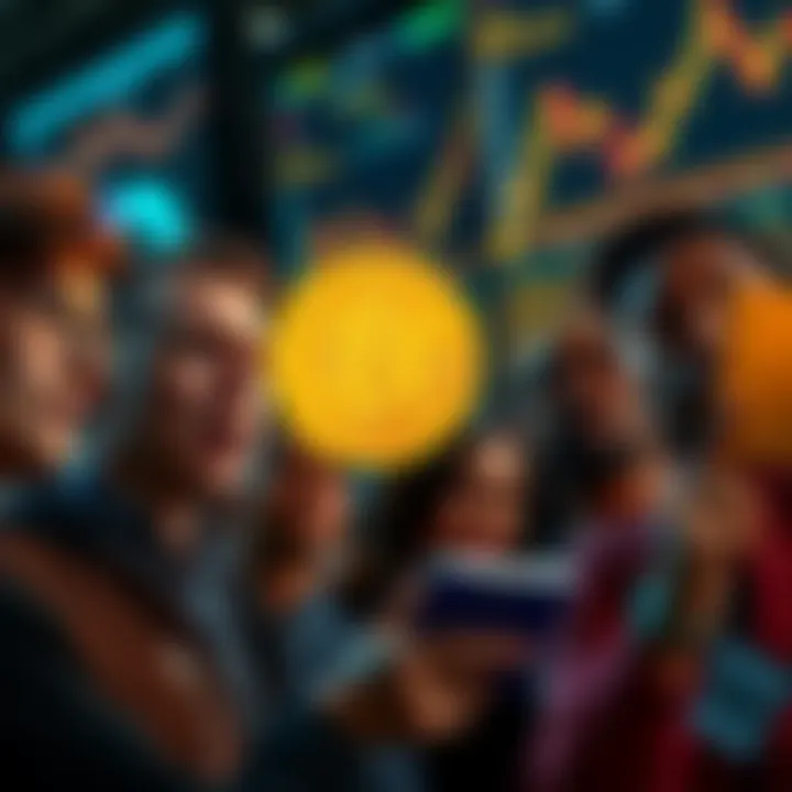 A group of diverse new traders looking at Bitcoin price charts with expressions of excitement and confusion, showing a mix of celebration and concern.