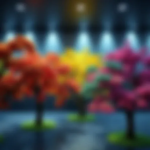 A variety of new tree designs displayed in a user interface, showcasing improved colors and style, with a refreshing look.