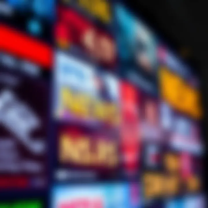 A close-up of a digital news board displaying current headlines and topics in bright colors, indicating the latest updates in the news world.