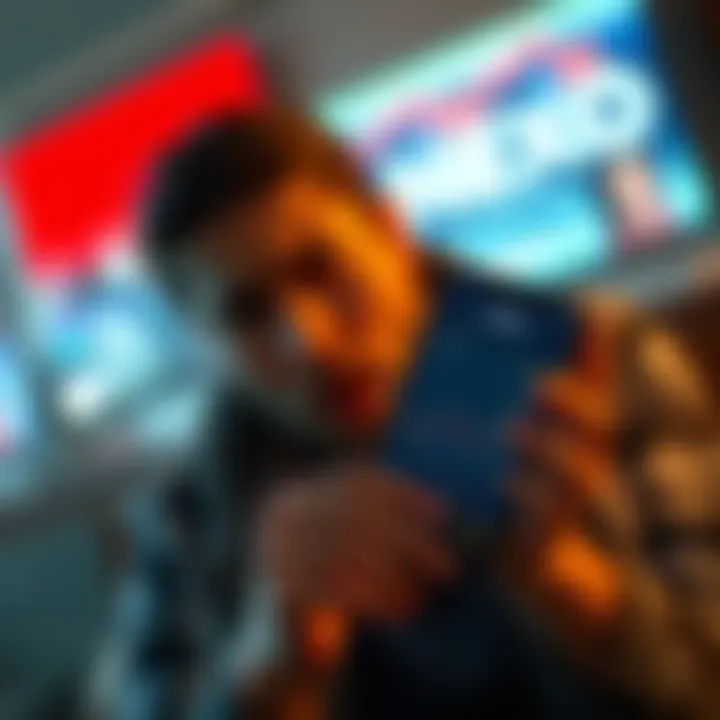 A frustrated person looking at their smartphone showing a Nexo app error with a graph indicating a portfolio loss.