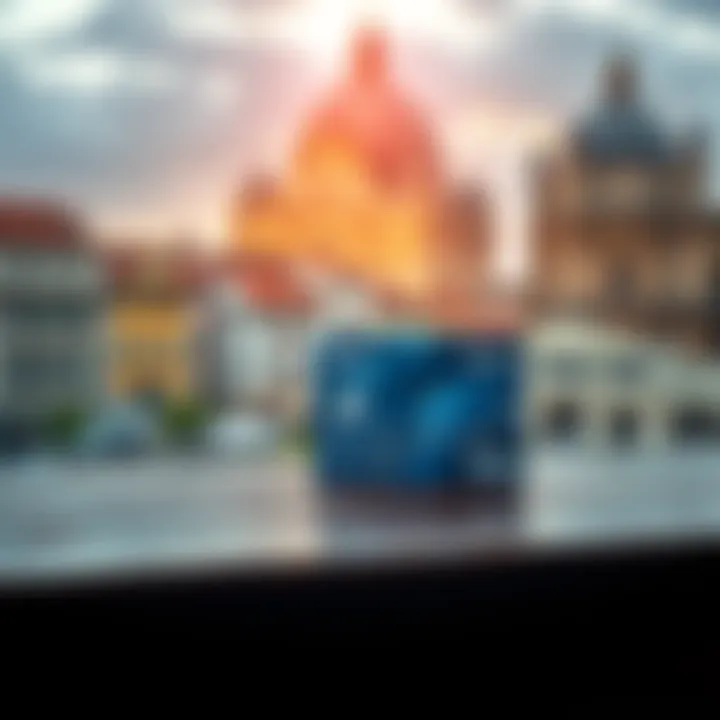 The Nexo card placed on a wooden table with Italian landmarks in the background, showcasing its weight and design.